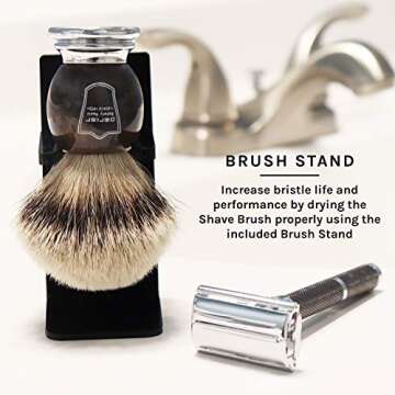 Parker Silvertip Badger Shaving Brush-Faux Horn Handle with a Chrome Base, Long Loft Dense Bristles-...