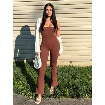 SUUKSESS Women Ribbed Flare Jumpsuit with Padded Design