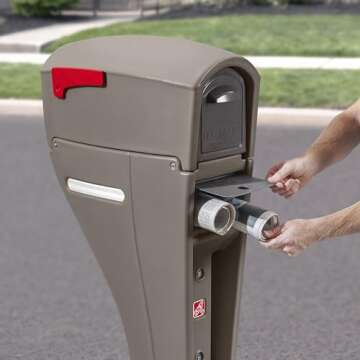 Step2 Mailmaster Streamline Mailbox & Post, Weather Resistant, Large Outdoor Mailboxes, Made of Durable Plastic, Easy to Install, Flag Included, Mocha