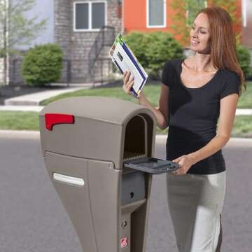 Step2 Mailmaster Streamline Mailbox & Post, Weather Resistant, Large Outdoor Mailboxes, Made of Durable Plastic, Easy to Install, Flag Included, Mocha