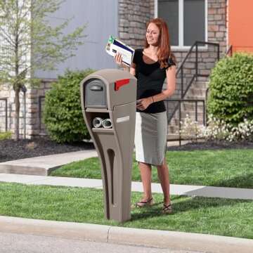 Step2 Mailmaster Streamline Mailbox & Post, Weather Resistant, Large Outdoor Mailboxes, Made of Durable Plastic, Easy to Install, Flag Included, Mocha
