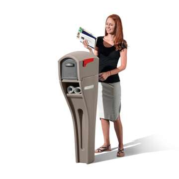 Step2 Mailmaster Streamline Mailbox & Post, Weather Resistant, Large Outdoor Mailboxes, Made of Durable Plastic, Easy to Install, Flag Included, Mocha