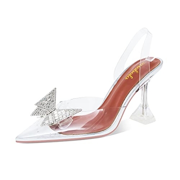 Yowmns Clear Slingback Slip On Sandals with Crystal Bow - Perfect for Parties & Weddings!