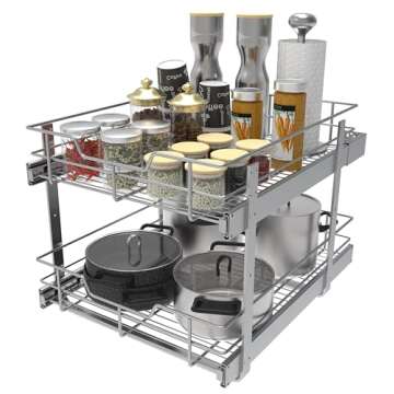 2 Tier Pull Out Cabinet Organizer 17" W X 22" D, Slide Out Drawers For Kitchen Cabinets, Pull Out Drawers For Cabinets Capacity Heavy Duty Caddy, Cabinet Pull Out Shelves Chrome-Plated,Bathroom Pantry