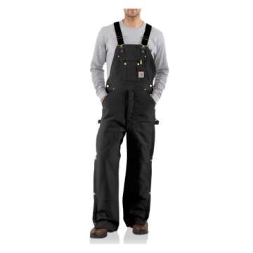Carhartt mens Quilt Lined Zip to Thigh Bib overalls and coveralls workwear apparel, Black, 34W x 34L...