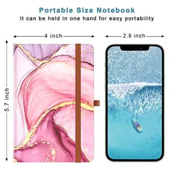 HUAMXE Small Notebook, Mini Pocket Journal A6 5.7" x 3.9", Leather Hardcover Journal with Pen Holder...