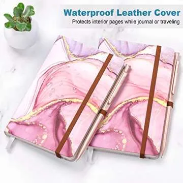 HUAMXE Small Notebook, Mini Pocket Journal A6 5.7" x 3.9", Leather Hardcover Journal with Pen Holder, 160 Thick Papers, Cute Lined Notebook Small Notepad for Women Writing Work Travel, Pink Marble
