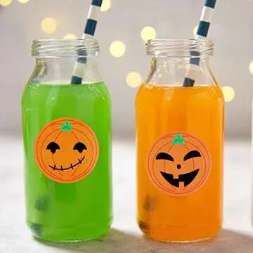 Outus 500 Pieces Pumpkin Stickers Halloween Roll Stickers Round Circle Face Stickers for Halloween Party Decoration