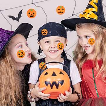 Outus 500 Pieces Pumpkin Stickers Halloween Roll Stickers Round Circle Face Stickers for Halloween Party Decoration