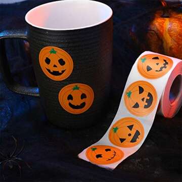 Outus 500 Pieces Pumpkin Stickers Halloween Roll Stickers Round Circle Face Stickers for Halloween Party Decoration