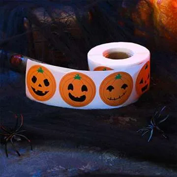 Outus 500 Pieces Pumpkin Stickers Halloween Roll Stickers Round Circle Face Stickers for Halloween Party Decoration