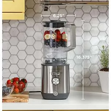 GE Blender | 5-Speed + Pulsing Option | Kitchen Essentials Blender for Shakes, Smoothies & More | Large 64 oz Tritan Jar, 7-9 Servings per Batch | Stainless Steel Blades & Exterior Finish | 1000 Watts