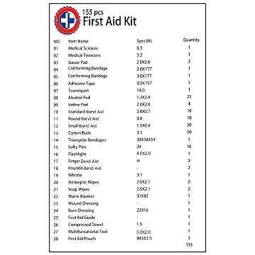Evantek First Aid Kit Medical Med - 155 Pcs Kit Waterproof Emergency Kit for Camping Hiking Home Outdoor Truck Vehicle Car Fishing Travel Biking (RED) 1
