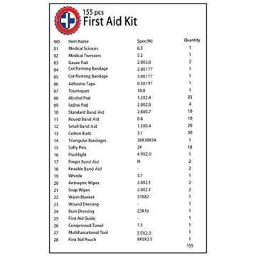 Evantek First Aid Kit Medical Med - 155 Pcs Kit Waterproof Emergency Kit for Camping Hiking Home Outdoor Truck Vehicle Car Fishing Travel Biking (RED) 1
