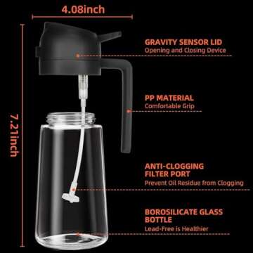 16oz Oil Dispenser Bottle for Kitchen - 2 in 1 Olive Oil Dispenser and Oil Sprayer - 470ml Olive Oil Bottle - Oil Sprayer for Cooking, Kitchen, Salad, Barbecue