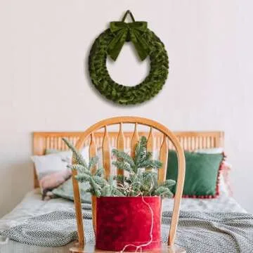 Soaoo 3 Christmas Velvet Wreaths 14" Christmas Wreaths for Front Door Velvet Christmas Wreath Ornament with Bow for Christmas Party Table Fireplaces Porch Walls New Years Home Decor (Olive Green)