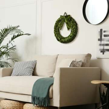 Soaoo 3 Christmas Velvet Wreaths 14" Christmas Wreaths for Front Door Velvet Christmas Wreath Ornament with Bow for Christmas Party Table Fireplaces Porch Walls New Years Home Decor (Olive Green)