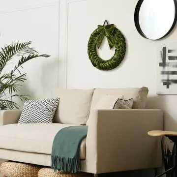 Soaoo 3 Christmas Velvet Wreaths 14" Christmas Wreaths for Front Door Velvet Christmas Wreath Ornament with Bow for Christmas Party Table Fireplaces Porch Walls New Years Home Decor (Olive Green)