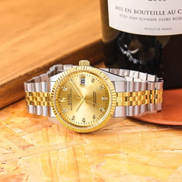 BUREI Automatic Dress Watch Gold Stainless Steel Band