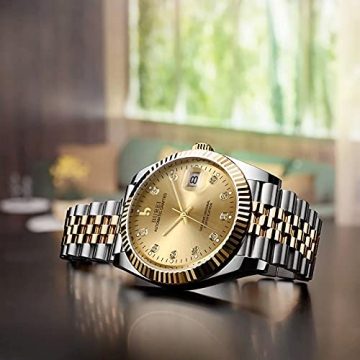 BUREI Automatic Dress Watch Gold Stainless Steel Band