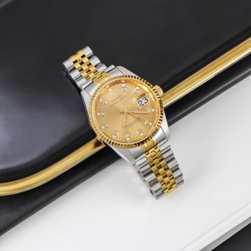 BUREI Automatic Dress Watch Gold Stainless Steel Band