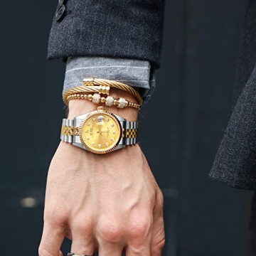 BUREI Automatic Dress Watch Gold Stainless Steel Band