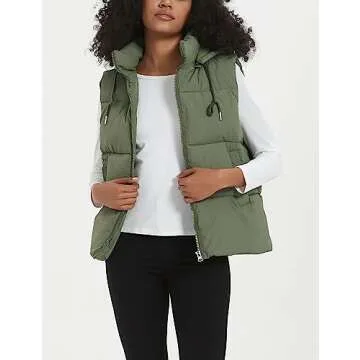 Flygo Puffer Vest Women Zip Up Sleeveless Winter Casual Stand Collar Padded Down Jacket Coat with Po...