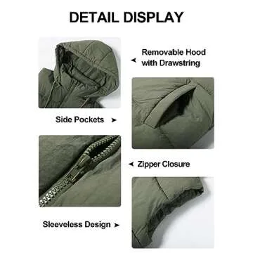 Flygo Puffer Vest Women Zip Up Sleeveless Winter Casual Stand Collar Padded Down Jacket Coat with Pockets Hooded Army Green M
