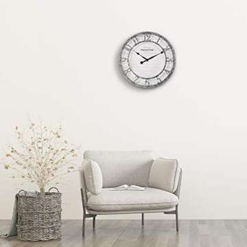 Presentime & Co 10" Farmhouse Series Wall Clock, Quartz Movement, Shiplap Style, Raised 3D Arabic Numeral, Galvanized Finish