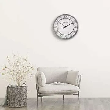 Presentime & Co 10" Farmhouse Series Wall Clock, Quartz Movement, Shiplap Style, Raised 3D Arabic Numeral, Galvanized Finish
