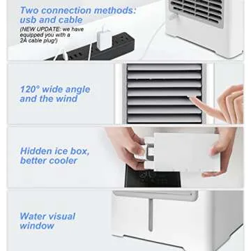 Portable Air Conditioners, USB Personal Mini Air Conditioner with 3-Speed, Evaporative Air Cooler with Touch Screen, Portable Ac Unit Fan for Room, Tent, Bedroom, Car, RV, and Camping