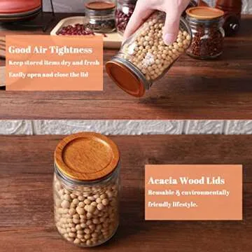 24Pack Wide Mouth Mason Jar Lids Acacia Wooden Storage Canning Jar Lids Ball Jars Bamboo Wooden Lids with Airtight Silicone Seal Ball Wooden Lids for Mason Jars, Brown