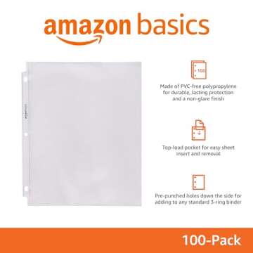 Amazon Basics Sheet Protector, Non-Glare, 100-Pack, 8.5 x 11, Clear