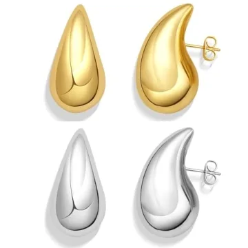 Teardrop Earring Set Dupes - Lightweight Chunky Gold Hoop Earrings for Women, Hypoallergenic Jewelry...