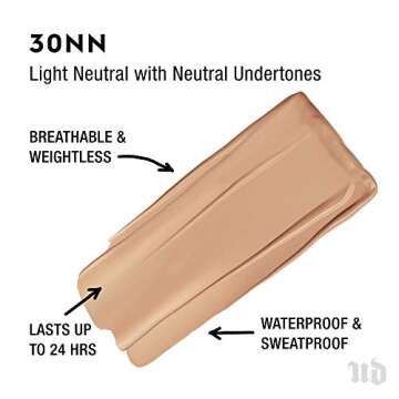 Urban Decay Stay Naked Weightless Liquid Foundation (30NN - Light Neutral - Neutral Undertone), Waterproof Face Makeup, Buildable Medium Coverage with No Caking, Real-Skin Matte Finish - 1 fl oz