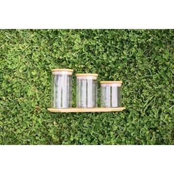 3 Piece Bamboo Airtight Glass Jar Organizer Set for Kitchen, Bathroom, Food Storage - BPA Free Eco-Friendly
