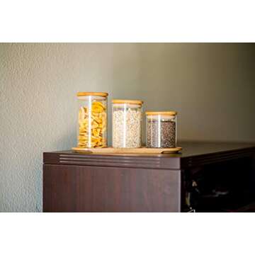 3 Piece Bamboo Airtight Glass Jar Organizer Set for Kitchen, Bathroom, Food Storage - BPA Free Eco-Friendly