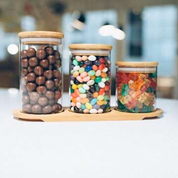 3 Piece Bamboo Airtight Glass Jar Organizer Set for Kitchen, Bathroom, Food Storage - BPA Free Eco-Friendly