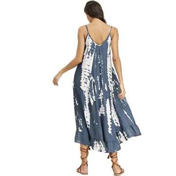 BUENOS NINOS Women's V Neck Floral Maxi Dress Boho Printed Adjustable Spaghetti Strap Ethnic Beach Long Dress with Pockets S Tie dye Dress