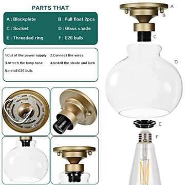 LEGELUX Ceiling Light Fixture Flush Mount with Clear Globe Glass Shade, Modern Ceiling Light Fixture for Porch, Bathroom, Hallway, Foyer, Bedroom or Kitchen