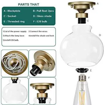 LEGELUX Ceiling Light Fixture Flush Mount with Clear Globe Glass Shade, Modern Ceiling Light Fixture for Porch, Bathroom, Hallway, Foyer, Bedroom or Kitchen