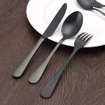 Matte Black Silverware Set, Satin Finish 20-Piece Stainless Steel Flatware Set,Kitchen Utensil Set Service for 4,Tableware Cutlery Set for Home and Restaurant, Dishwasher Safe