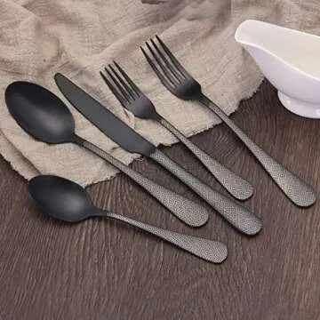 Matte Black Silverware Set, Satin Finish 20-Piece Stainless Steel Flatware Set,Kitchen Utensil Set Service for 4,Tableware Cutlery Set for Home and Restaurant, Dishwasher Safe