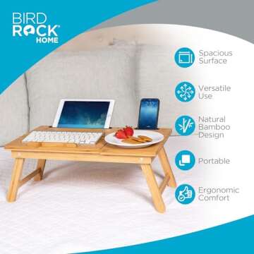Sofia + Sam Adjustable Bamboo Laptop Bed Tray - Foldable Legs, Portable Workstation, Multi-Position ...