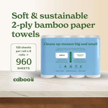 Eco-Friendly Caboo Tree Free Paper Towels - 8 Rolls for Sustainable Cleaning