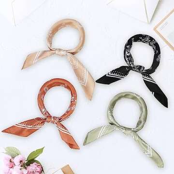 Fishinsea Satin Square Scarves for Women - 4Pcs Fashion Set