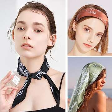 Fishinsea Satin Square Scarves for Women - 4Pcs Fashion Set