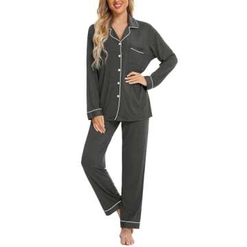 Pjmlifecoco Pants Pajamas Set For Women Long Sleeve Womens Button Down Sleepwear Two Piece Nightwear Pj Lounge Sets Dark Grey