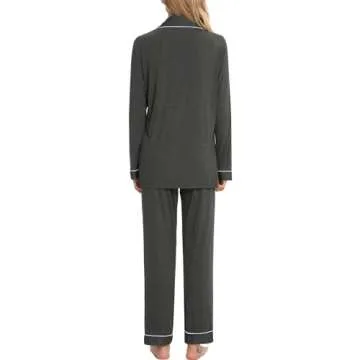 Pjmlifecoco Pants Pajamas Set For Women Long Sleeve Womens Button Down Sleepwear Two Piece Nightwear Pj Lounge Sets Dark Grey