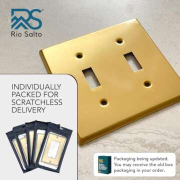 Rio Salto BRASS Metal Gold Double Toggle Light Switch Covers MIDSIZE Wall Plate Toggle Light Switch ...